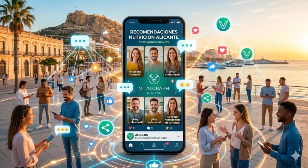 Como captar pacientes para nutricionistas a través de red de recomendaciones digitales y testimonios de nutrición en Alicante conectando pacientes a través de un smartphone.